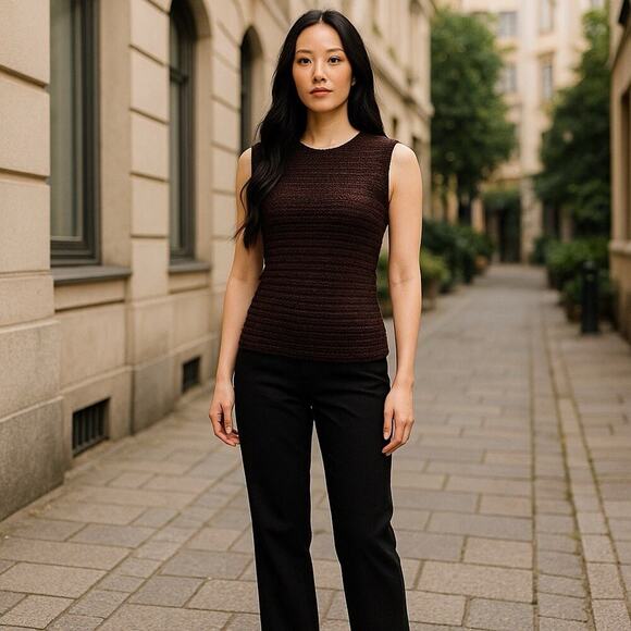 VTG 90s Nicola Smocked Tank Top S Mocha Brown Fitted Y2K Rave Club Clubbing Prep - Picture 3 of 11